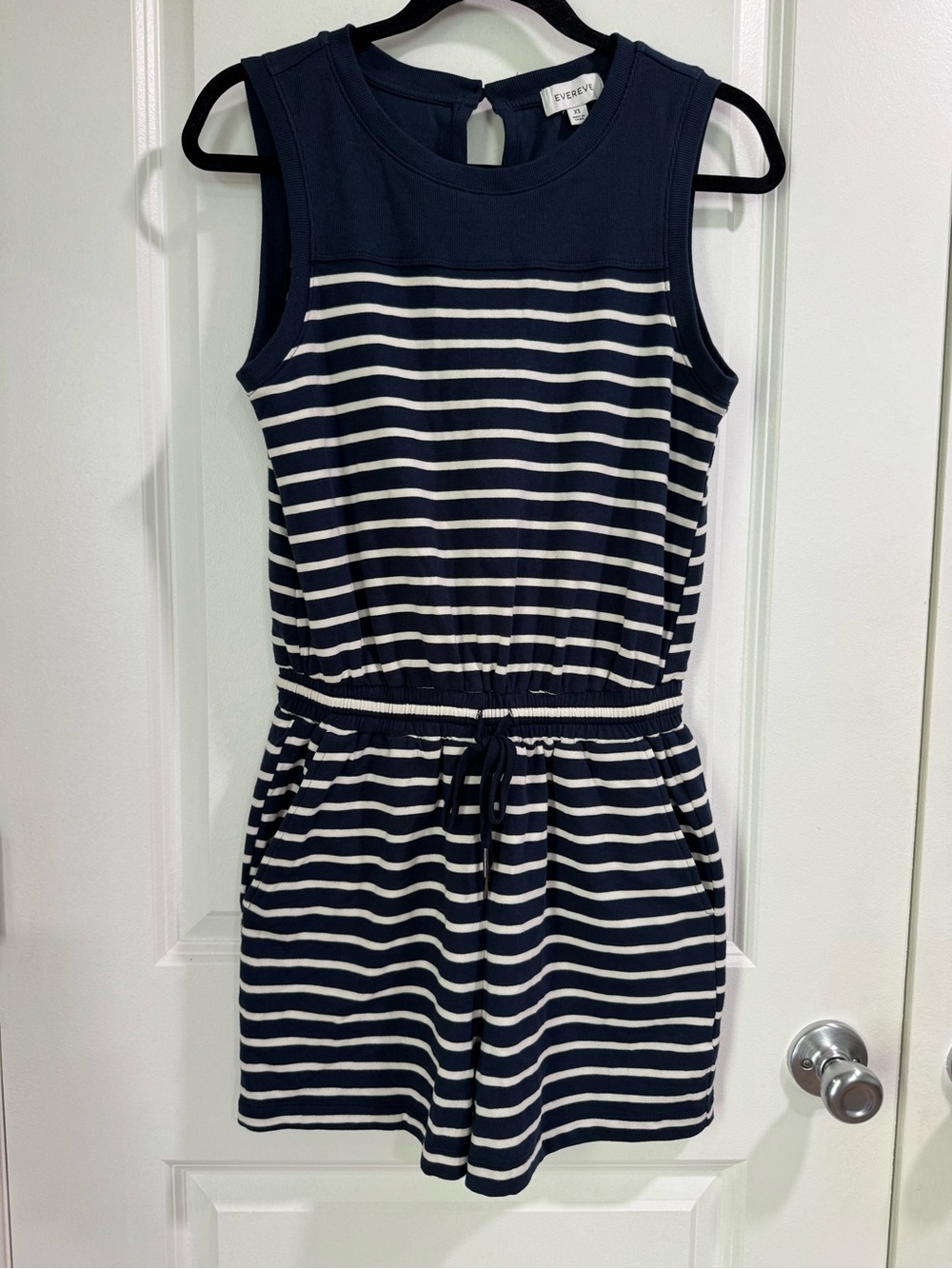 Evereve Romper Navy White Striped Shorts Tank Romper XS